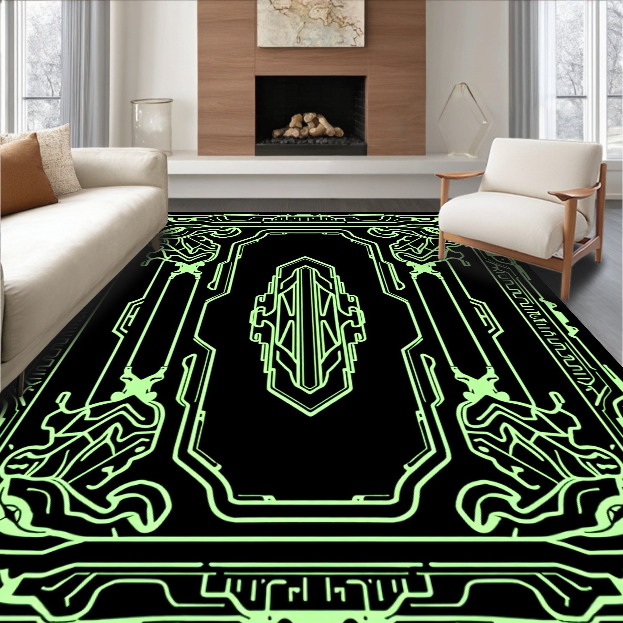 Sci Fi Geometric Abstract Neon Design Rug