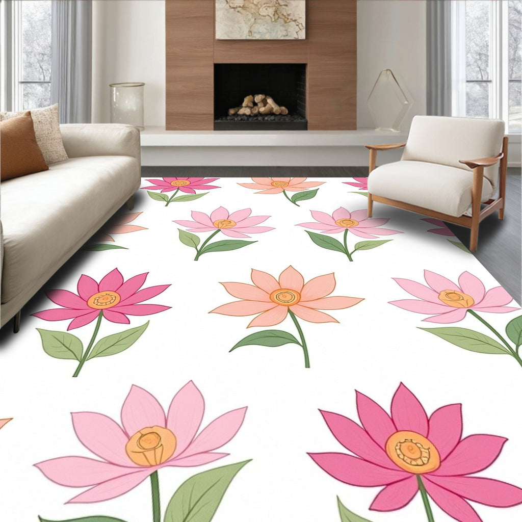 Drawn Petal Flower Pattern Rug