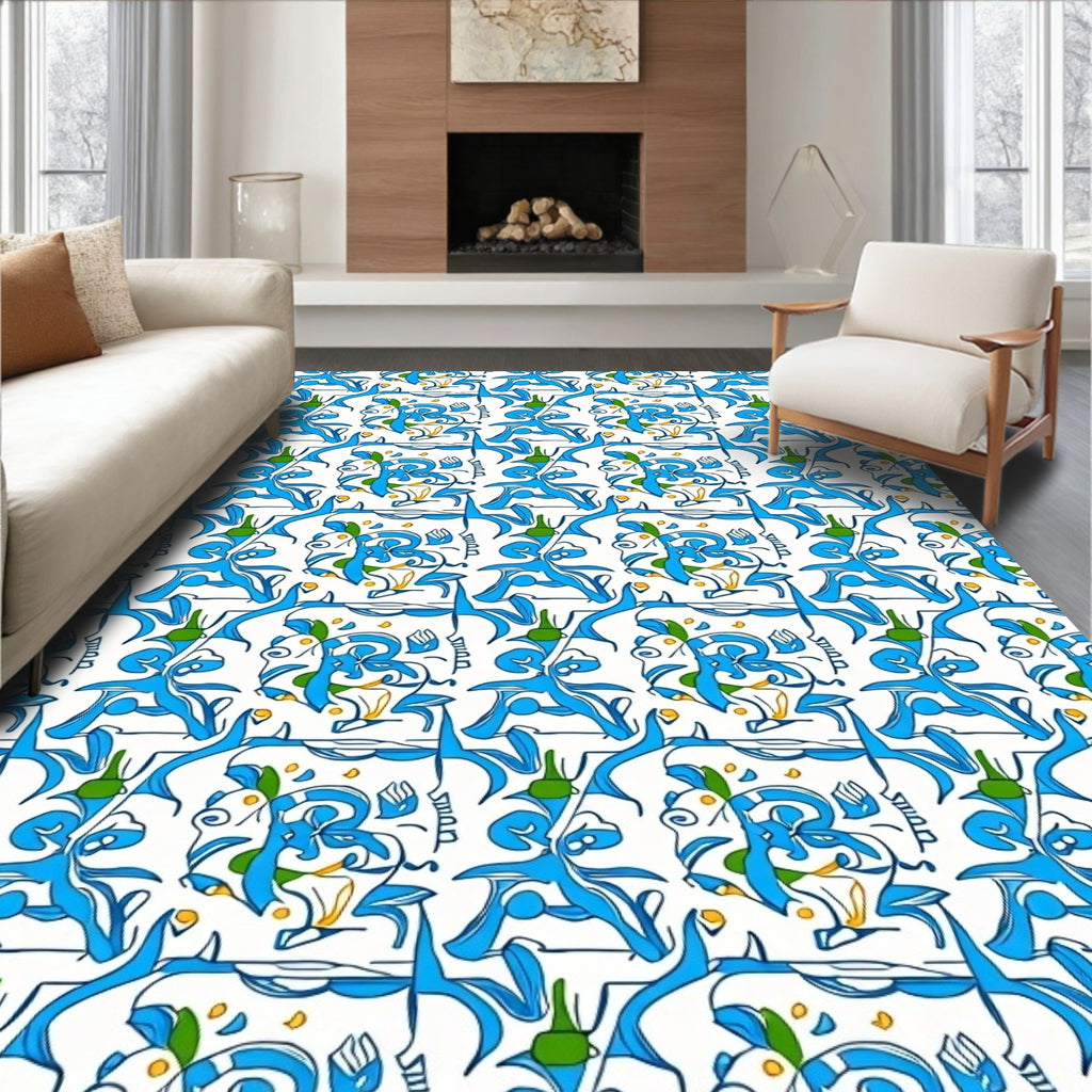 Abstract Blue Organic Pattern Rug