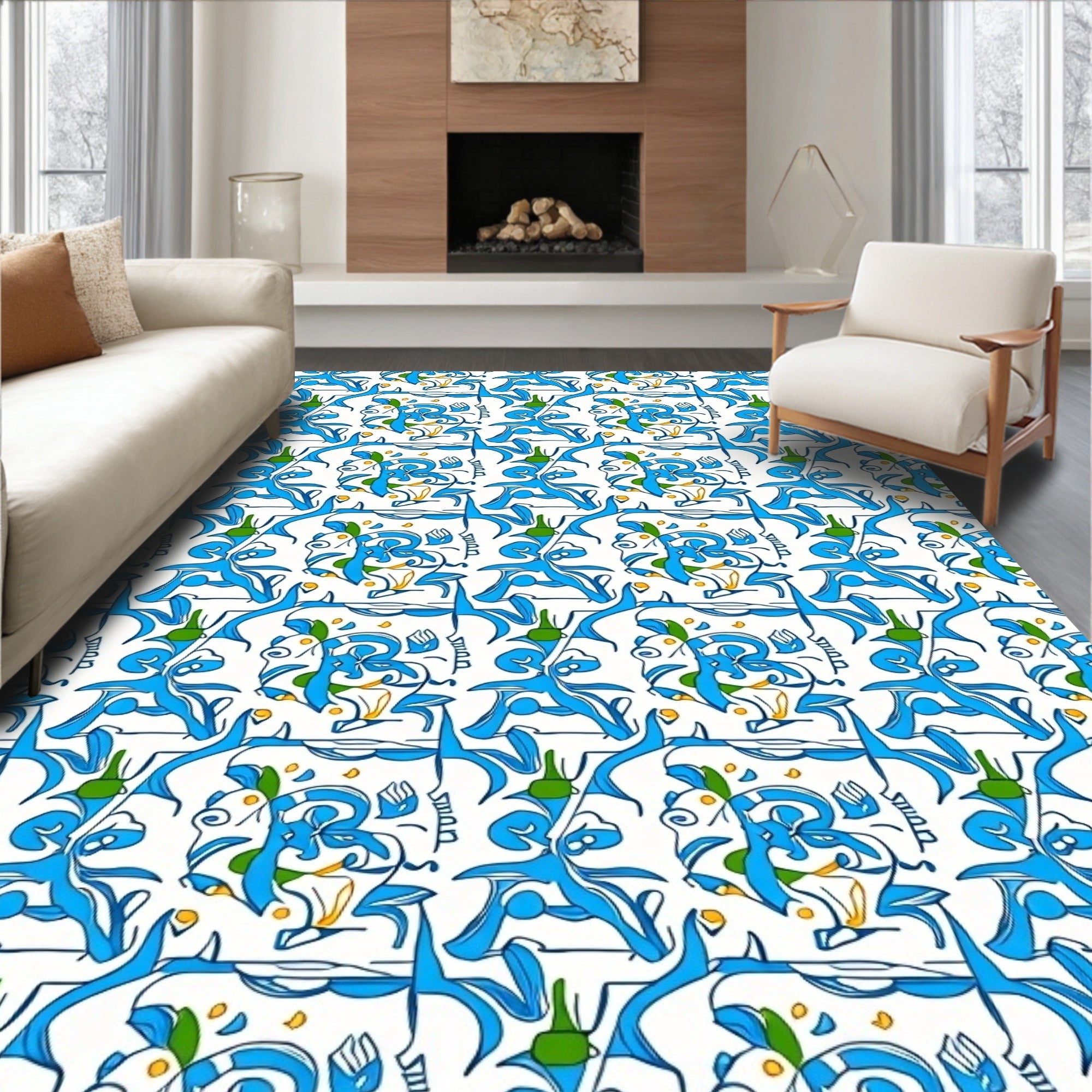 Abstract Blue Organic Pattern Rug
