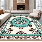 Turquoise Medallion Floral Border Rug