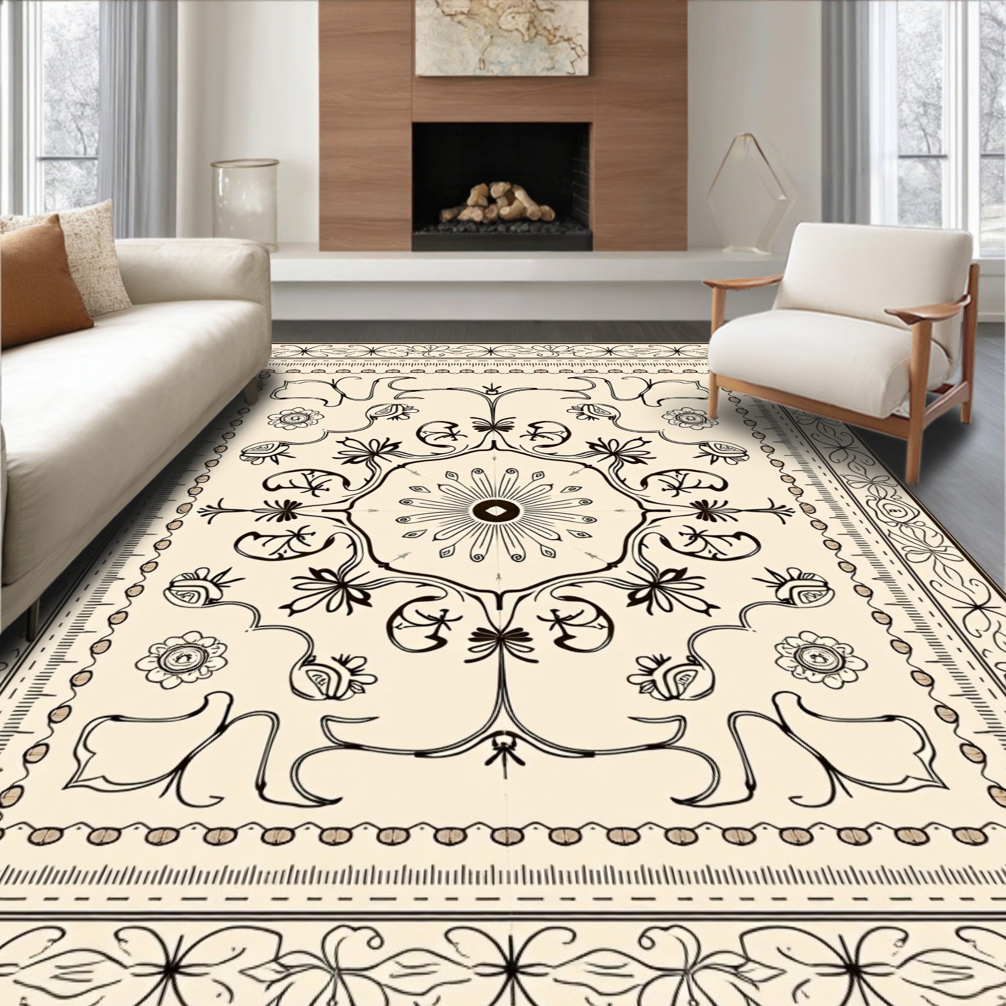 Ornate Floral Scroll Pattern Rug