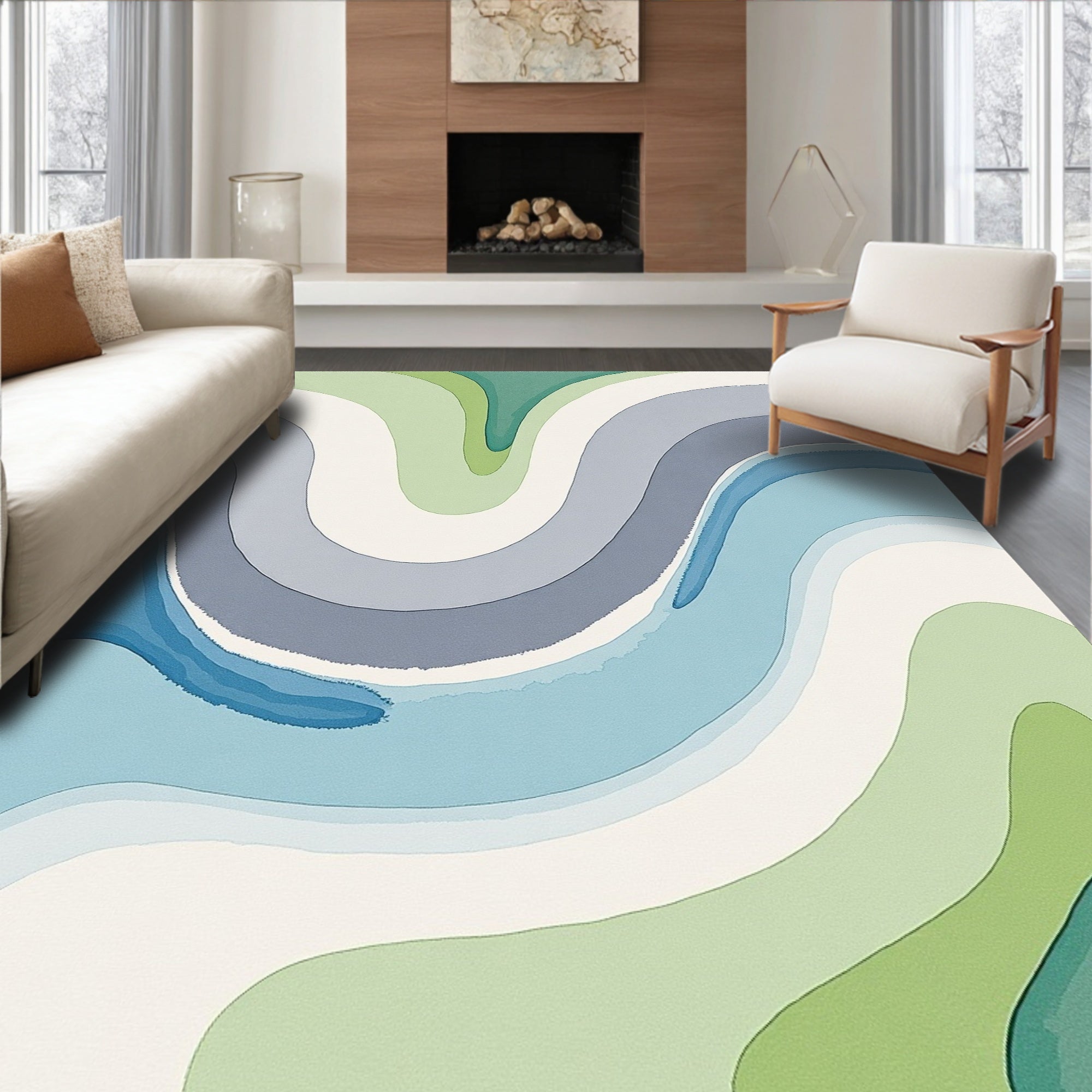 Abstract Wavy Blue Green Flow Rug