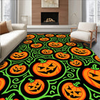Orange Pumpkins Green Swirls Background Rug