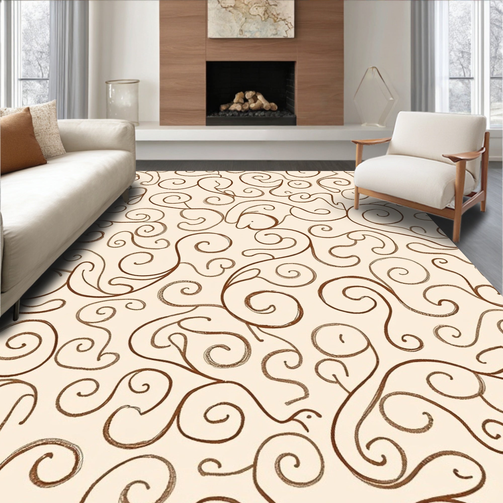 Brown Swirl Elegant Pattern Design Rug
