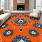 Bold Blue Floral Orange Pattern Rug