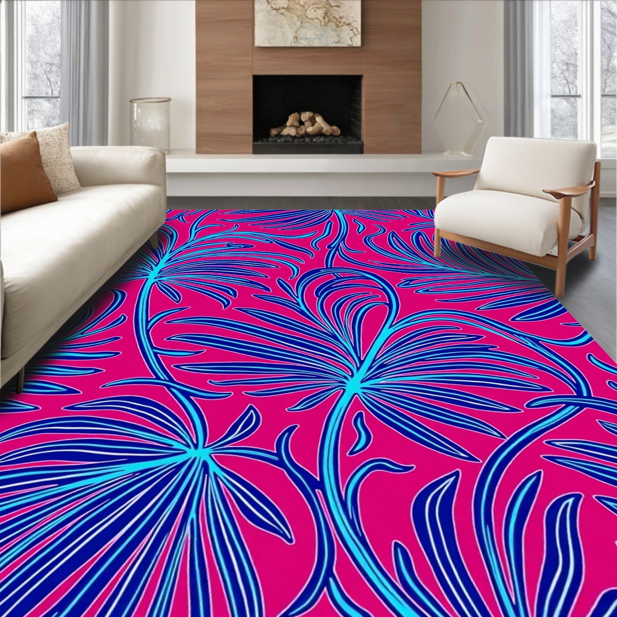 Tropical Leaf Patterned Vivid Rug