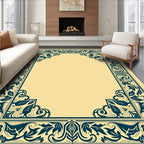 Ornate Leafy Scroll Border Design Rug