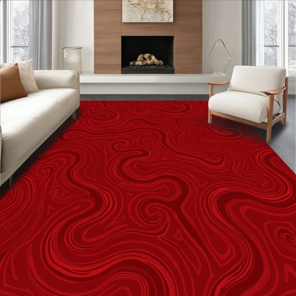 Crimson Swirl Abstract Design Rug