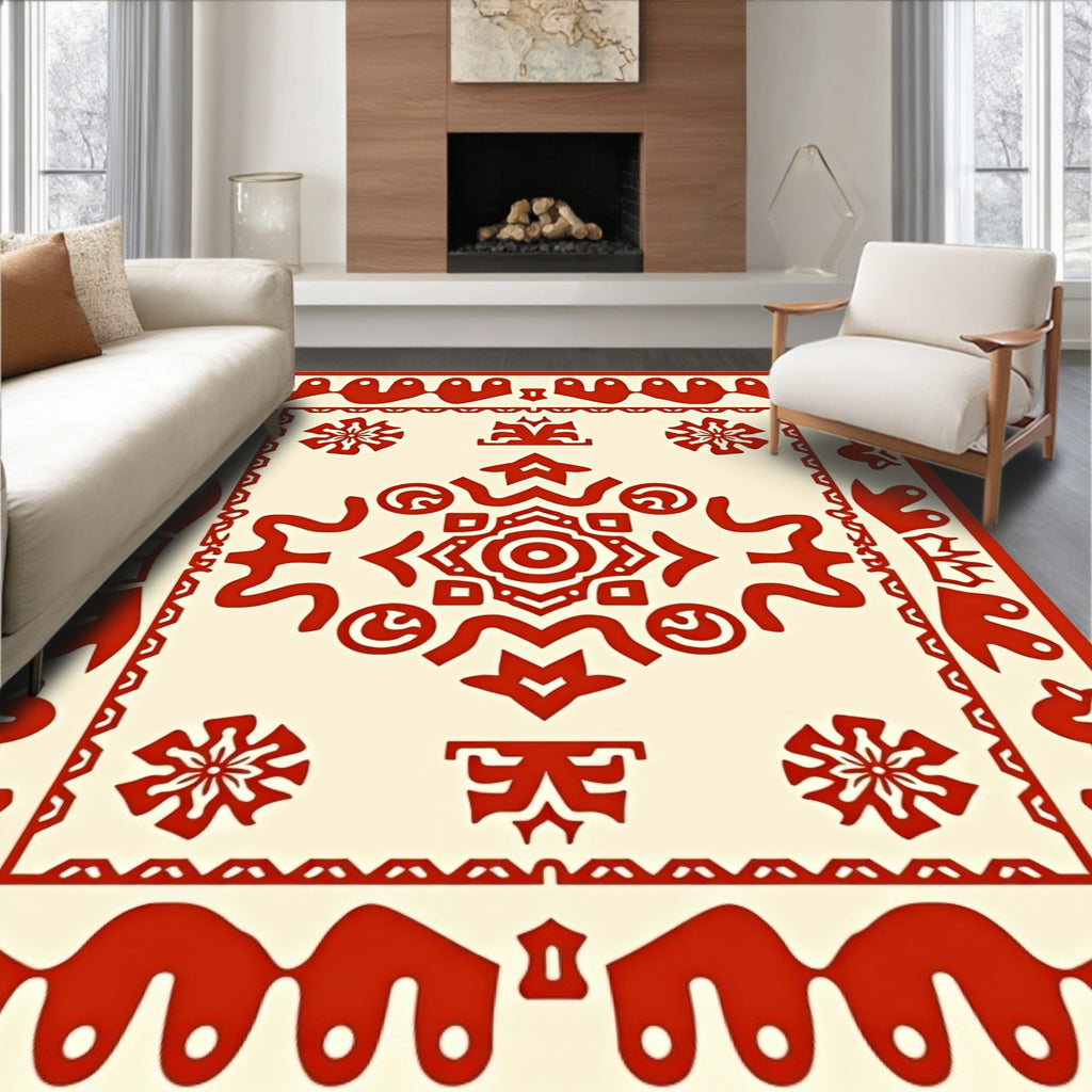 Abstract Red Festive Mandala Design Rug