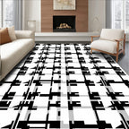 Abstract Black White Geometric Plaid Rug