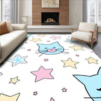 Cute Blue Cats Stars Pattern Rug