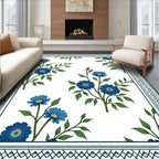 Blue Floral Sprigs Border Design Rug