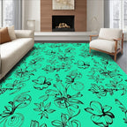 Black Floral Vines And Swirls Pattern Rug