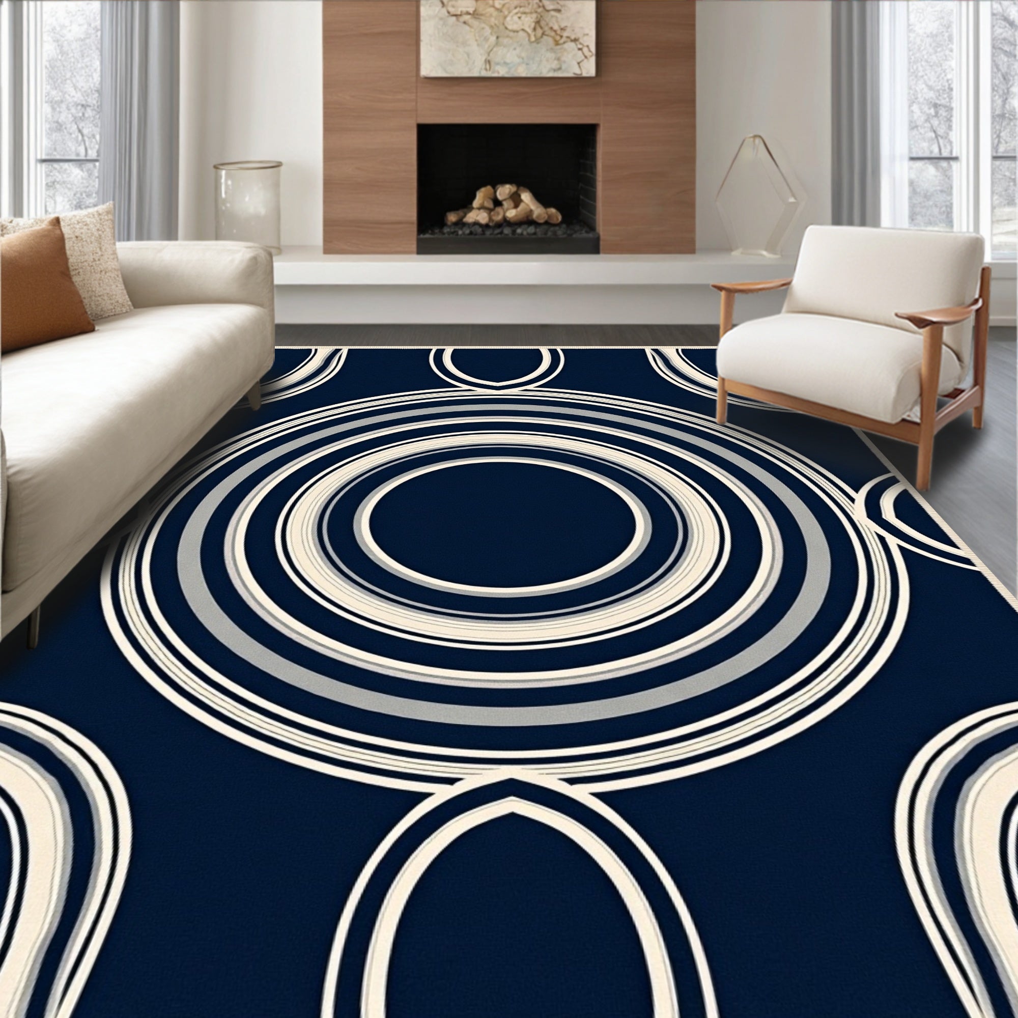Concentric Circles Geometric Pattern Rug