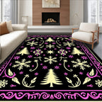Pink Cream Winter Forest Snowflakes Rug