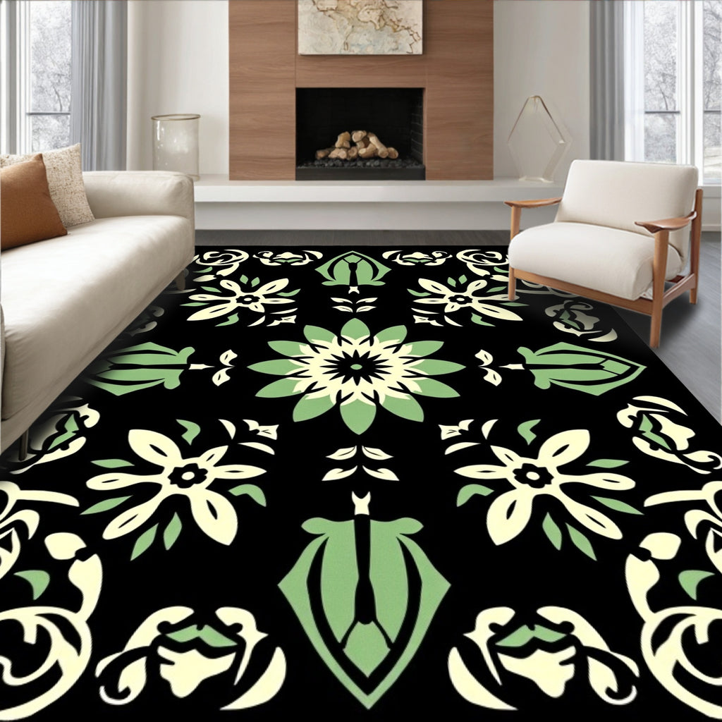 Stylized Floral Medallion Patterned Rug