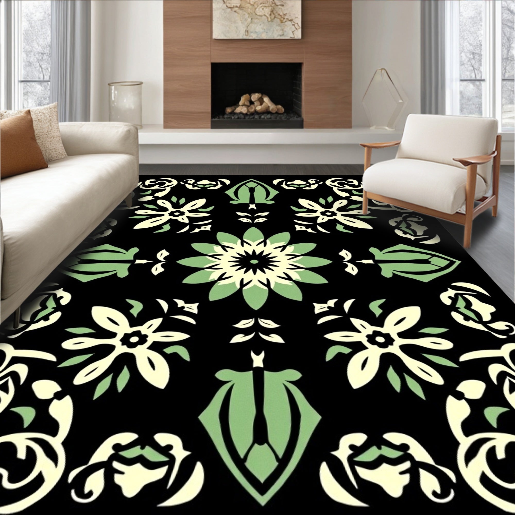 Stylized Floral Medallion Patterned Rug