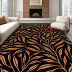 Black Orange Leafy Branch Pattern Rug