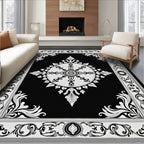 Ornate Black White Mandala Design Rug