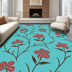 Red Floral Vine Pattern Print Rug