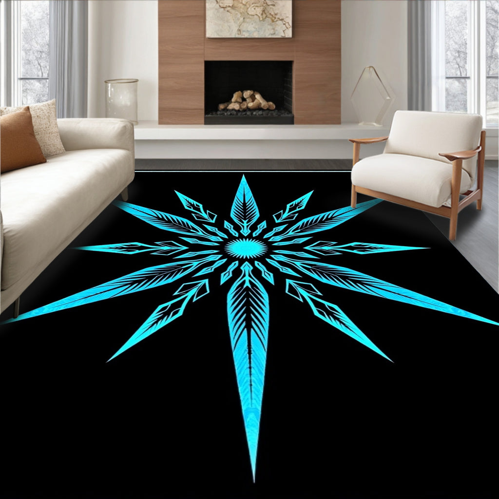 Bright Teal Starburst Mandala Rug