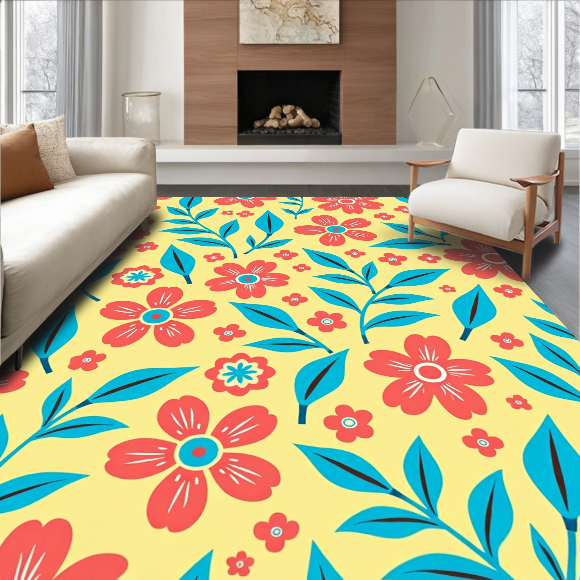 Bold Floral Branches And Leaves Rug