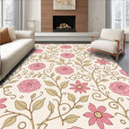 Pink Rose Floral Vine Pattern Rug