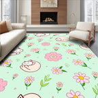 Sweet Sleeping Cats Floral Print Rug