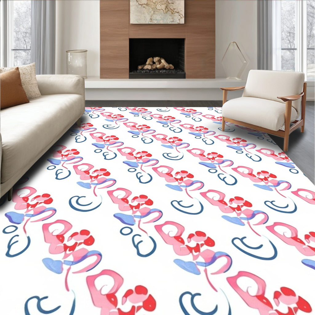 Watercolor Floral Pattern with Swirls Rug