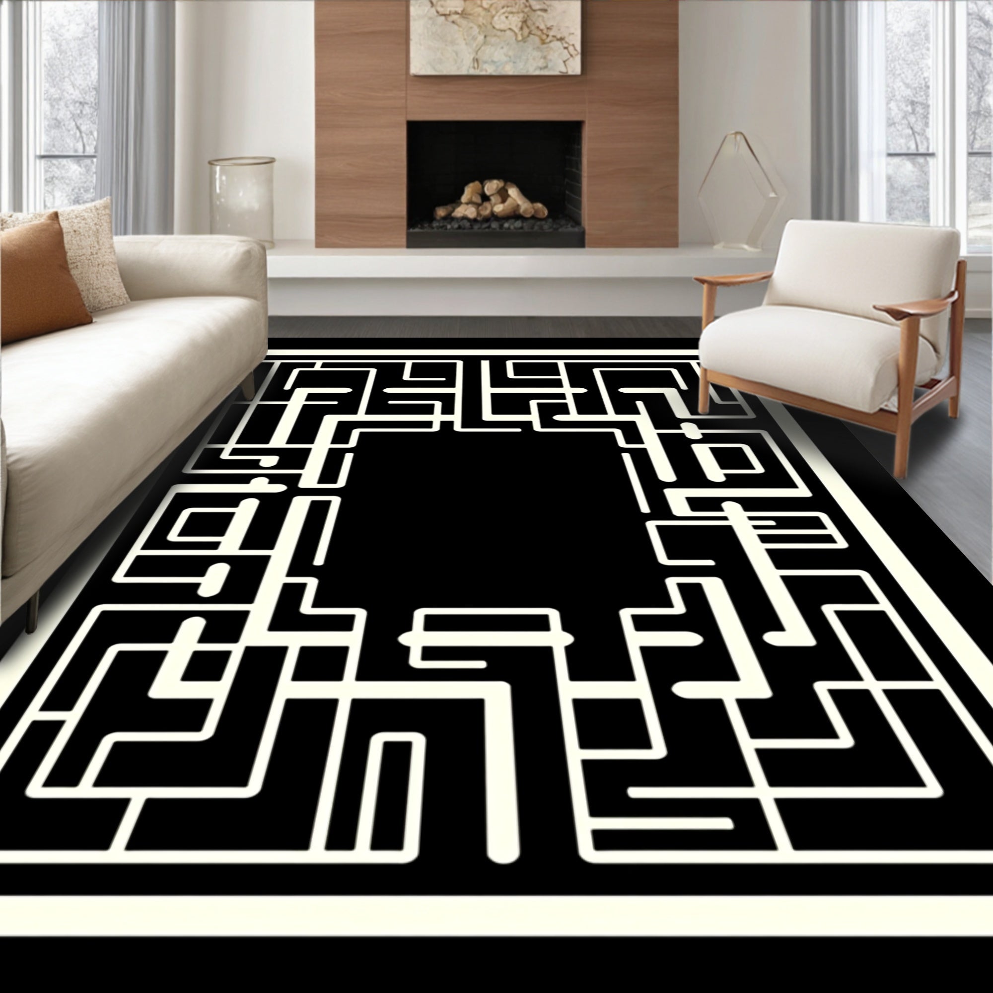 Geometric Maze Pattern Design Rug