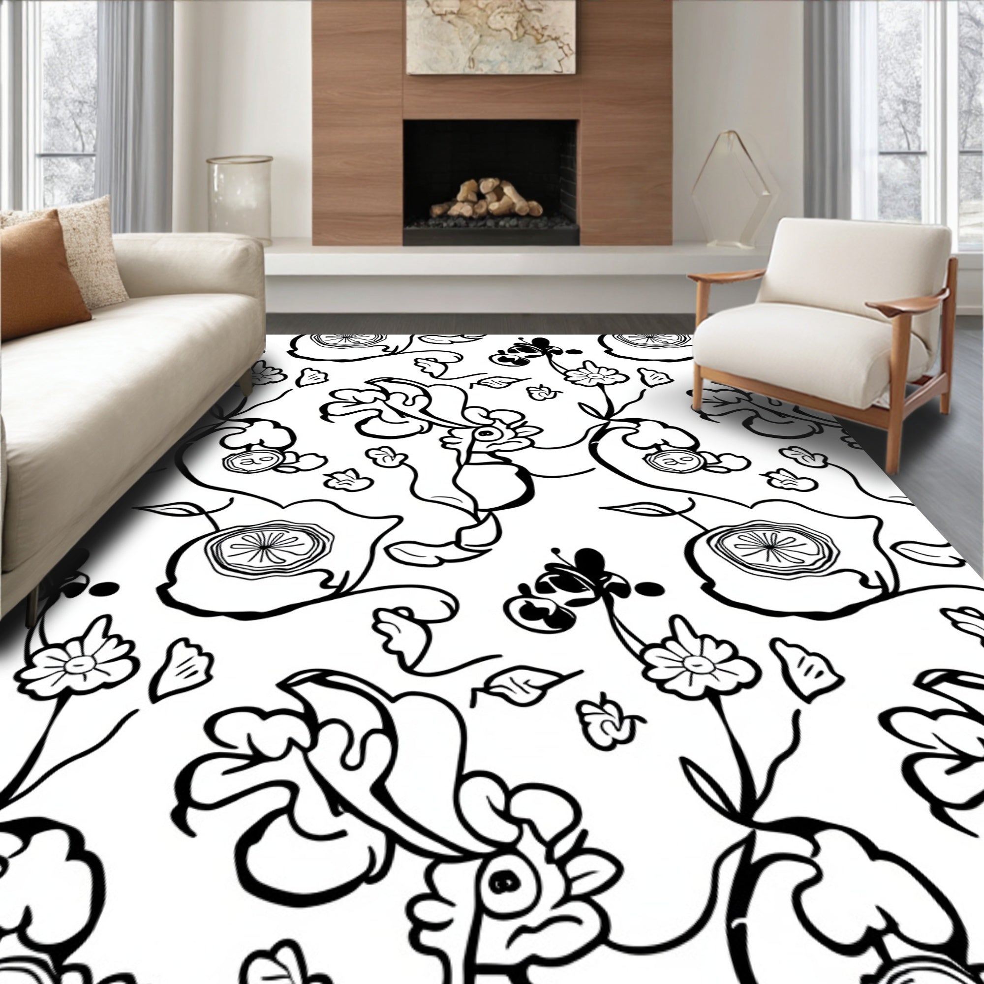 Whimsical Floral Vine Abstract Design Rug