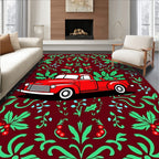 Crimson Red Truck Holly Floral Rug