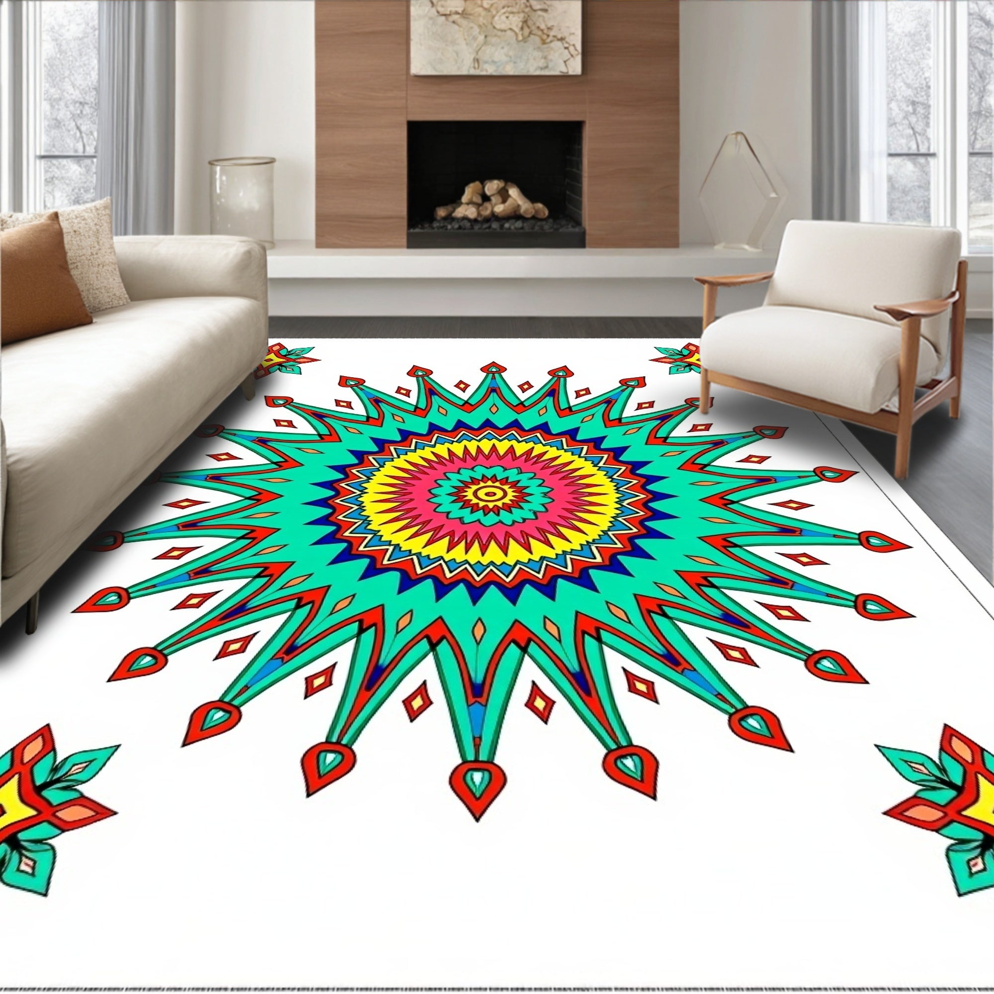 Radiant Sunburst Mandala Pattern Rug