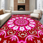 Vibrant Crimson Floral Mandala Design Rug