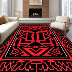 Bold Abstract Geometric Red Black Rug
