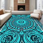 Intricate Teal Floral Geometric Mandala Rug