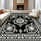 Classic Black Cream Floral Medallion Rug