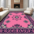 Pink Floral Geometric Mandala Pattern Rug