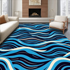 Serene Blue Wave Pattern Design Rug