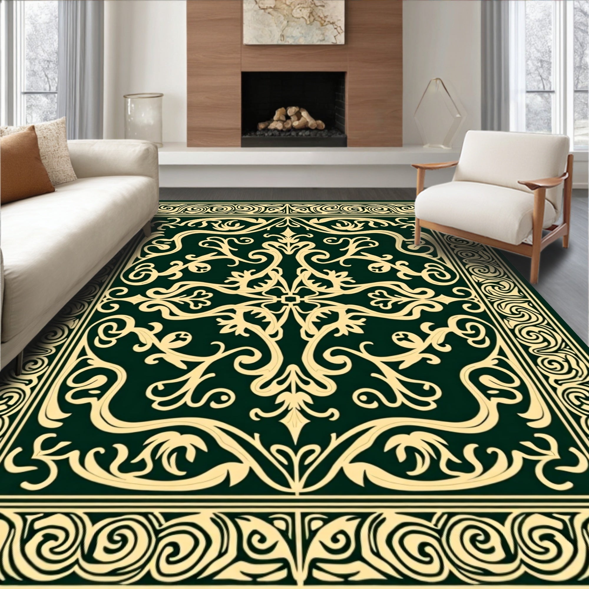 Intricate Floral Scrollwork Inlay Design Rug