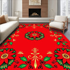 Red Poinsettia Holly Christmas Frame Rug