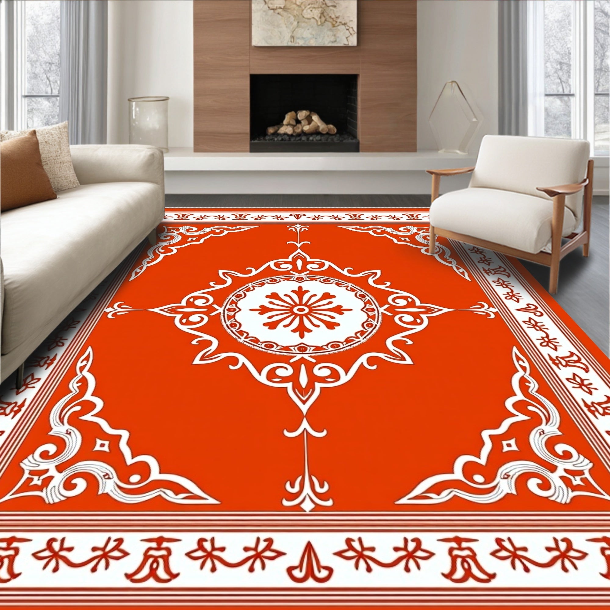 Ornate Floral Mandala Border Design Rug