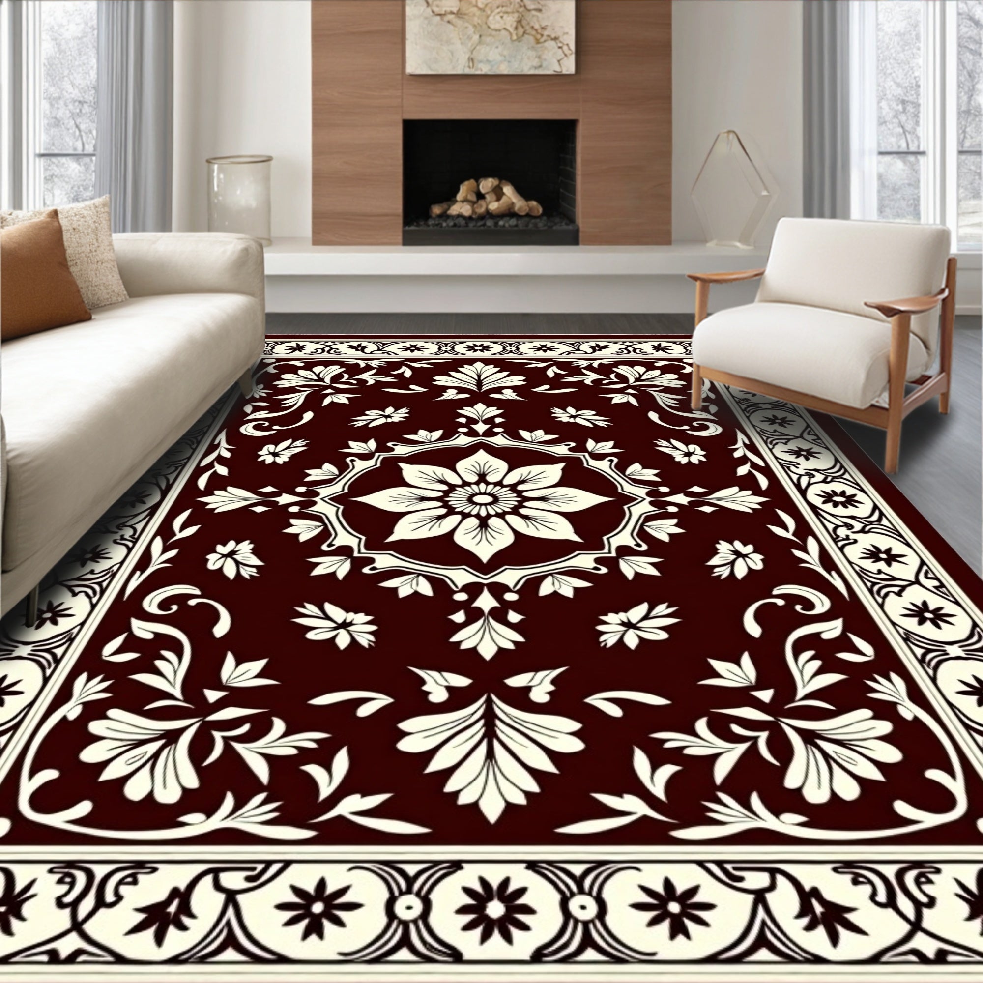 Rich Floral Medallion Border Design Rug