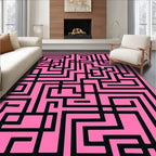 Pink Black Labyrinth Graphic Rug