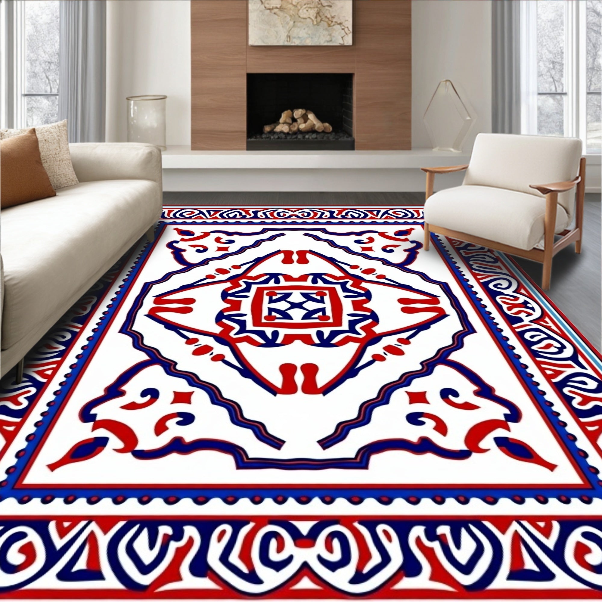 Red Blue Classic Intricate Pattern Rug