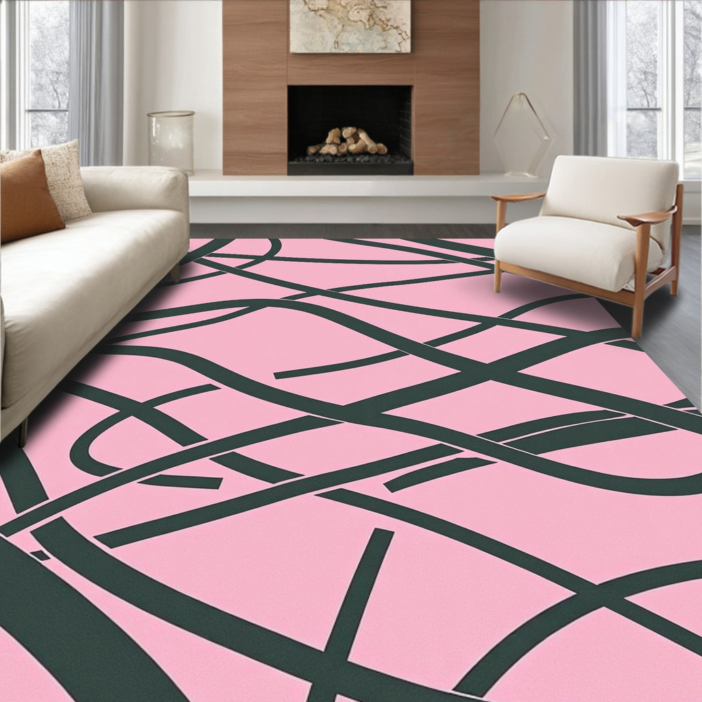 Pink Wavy Line Contemporary Pattern Rug
