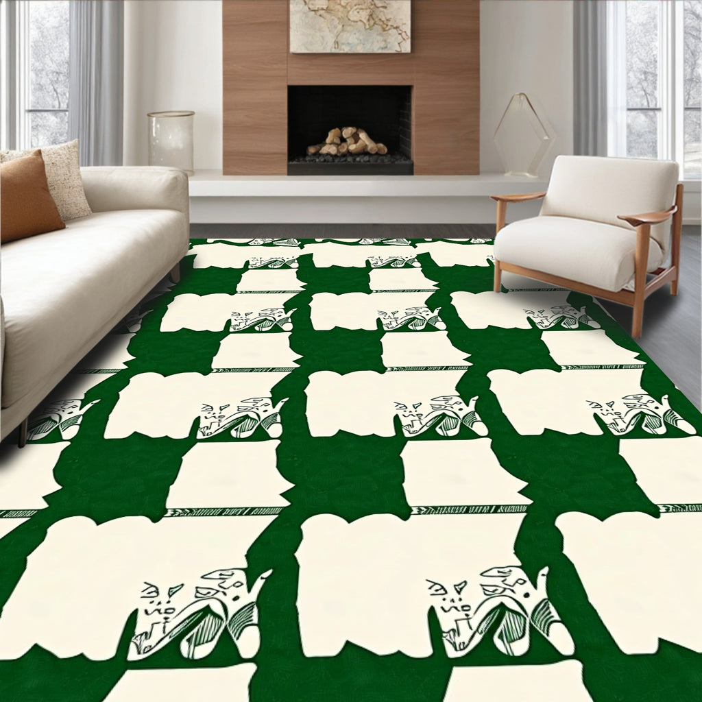 Green Checkerboard Abstract Art Rug