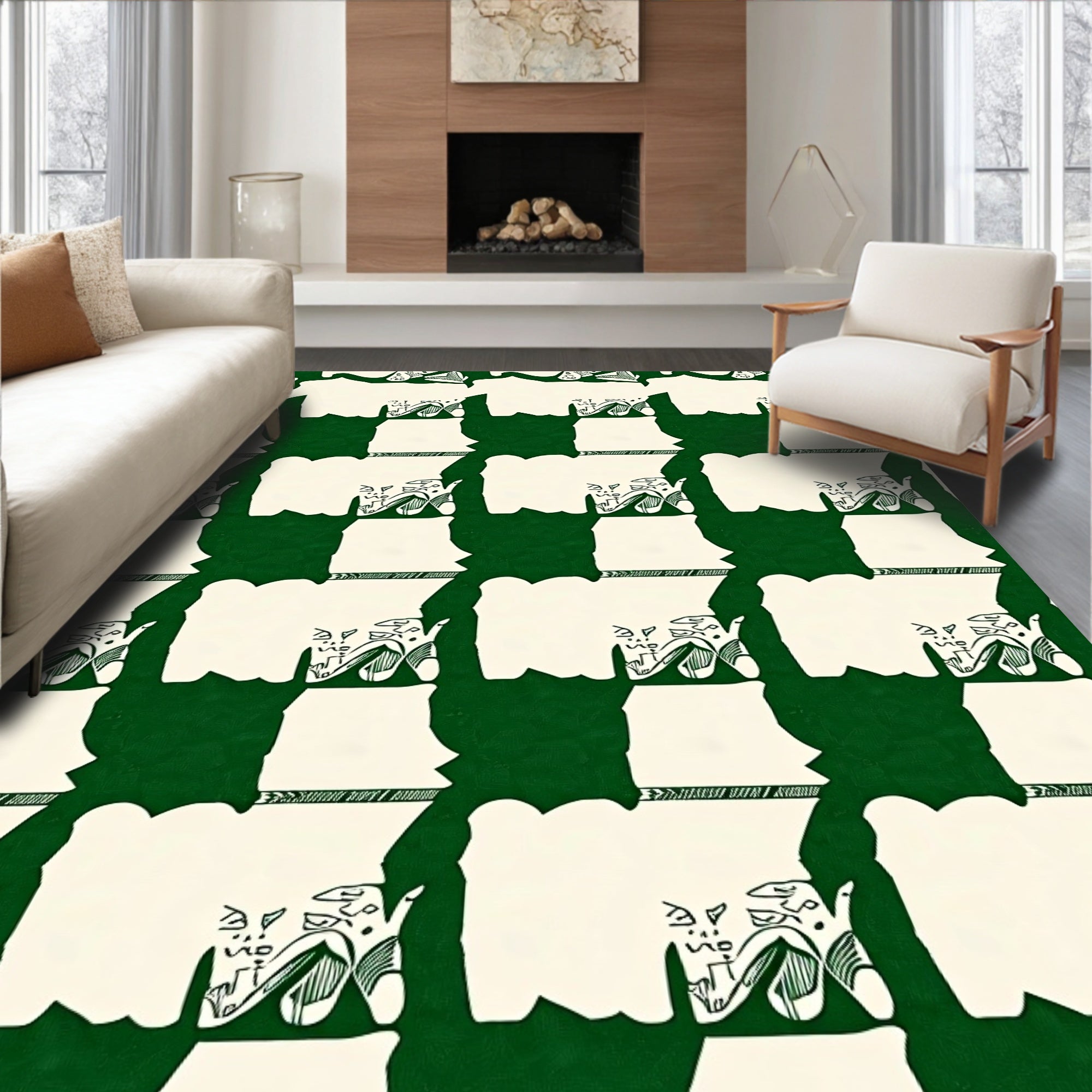 Green Checkerboard Abstract Art Rug