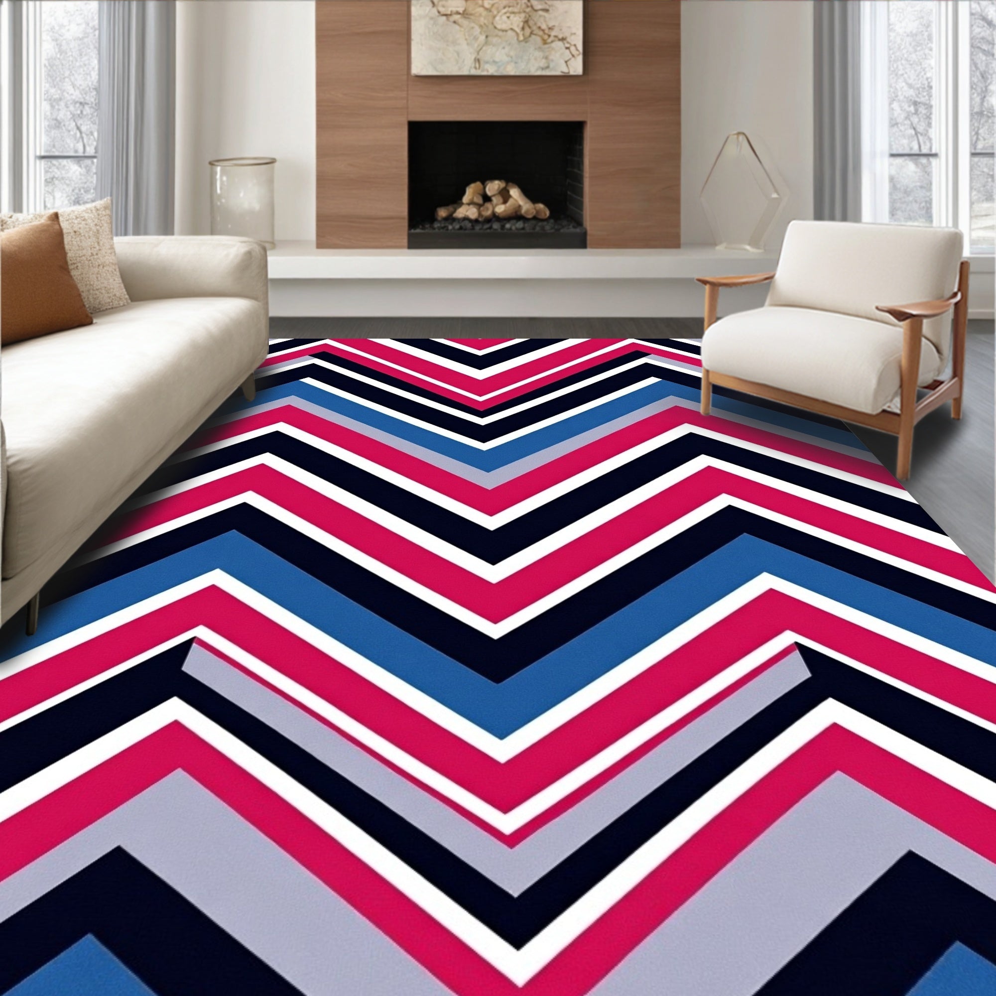 Bold Geometric Chevron Pattern Design Rug